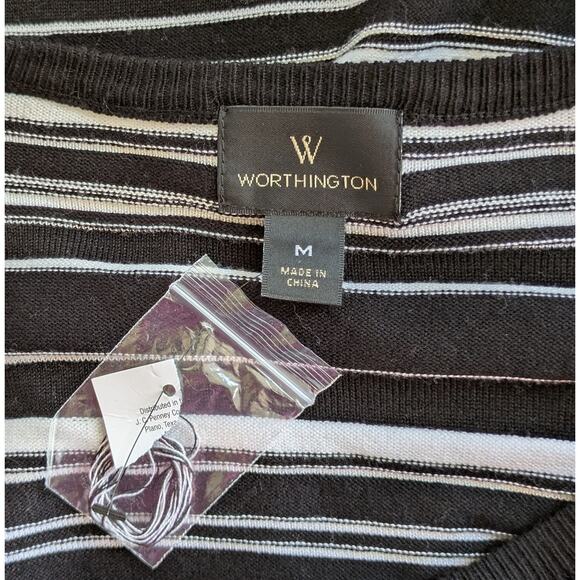 NEW Worthington Sweater Medium Black White Bold Stripe Jersey Knit Long Sleeve - Picture 7 of 9